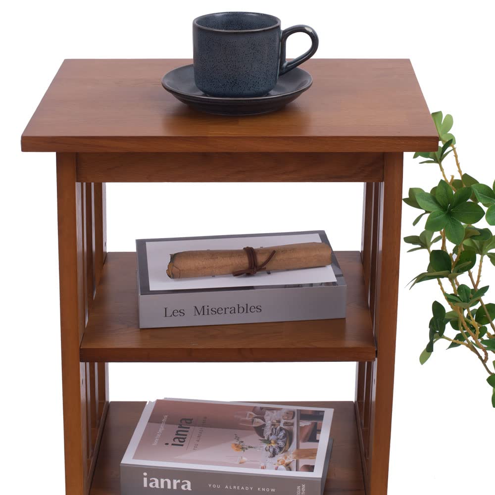 Aurotrice OAK Side Table 2 Storage Shelves Night Table End Table Grid Frame Rural Style 40 x 30 x 54 cm Large space