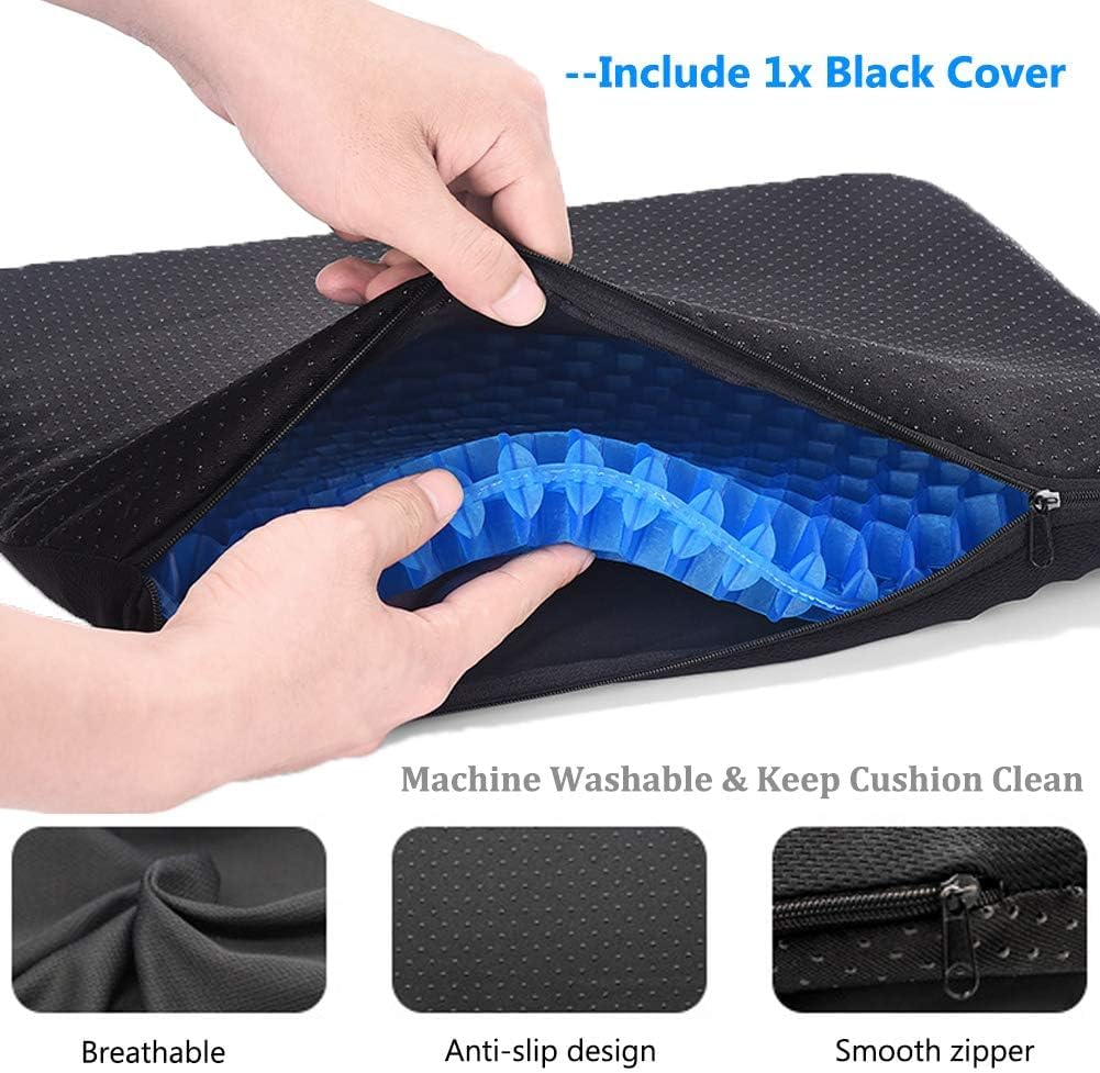 THE CHEESE CHEF New Gel Seat Cushion 50 x 50 x 5cm, Honeycomb Design Double Thick Gel Cushion with Relieving Back coccyx Pain Pressure