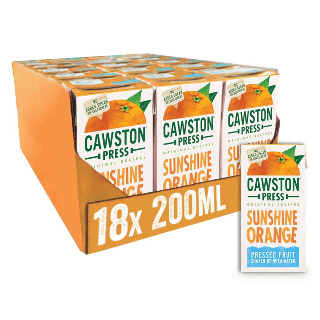 Cawston Press Sunshine Orange Fruit Water for Kids | No Added Sugar | Pressed Orange Flavoured Drink | 200ml Cartons (Pack of 18) | Vegan, School