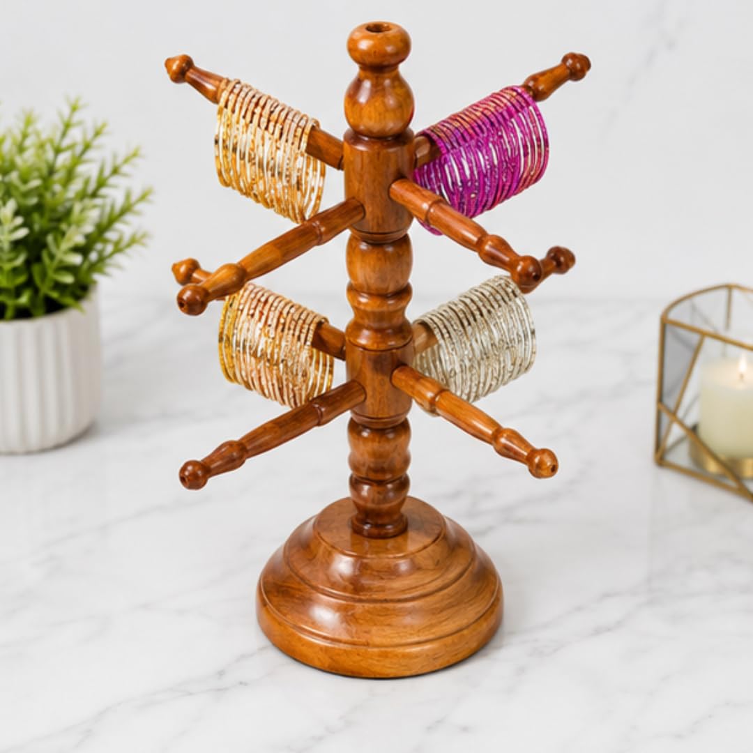 BIGNAY Wooden Bangle Stand Organizer | Bracelet & Watch Display Holder | Jewelry Storage Rack for Dressing Table, Home & Retail Display (9 Rod Stand)