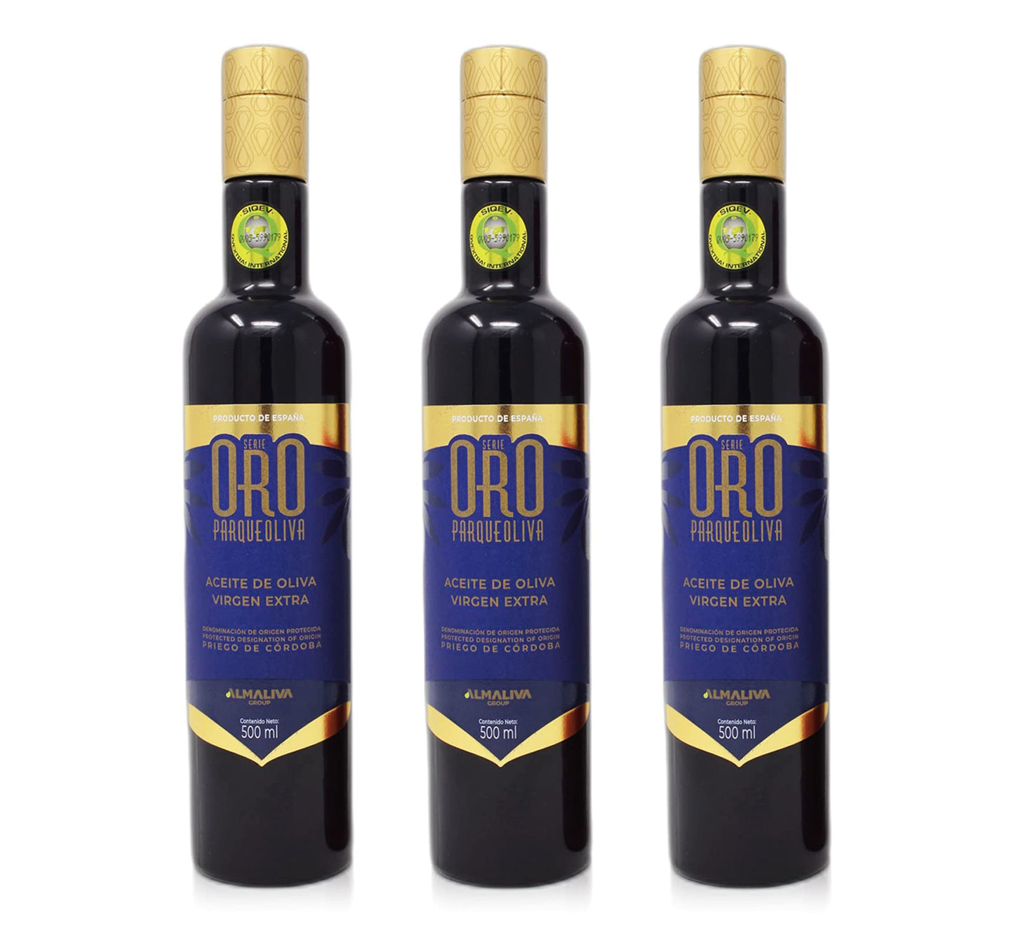 PARQUEOLIVA SERIE ORO (GOLD SERIES) - Spanish Extra Virgin Olive Oil (Hojiblanca and Picuda Varieties) - Pack of 3x500 ml bottles
