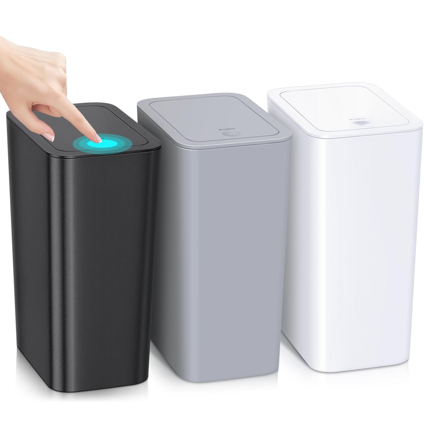 Xygobla 3 Pack 10L Slim Bathroom Bin with Lid