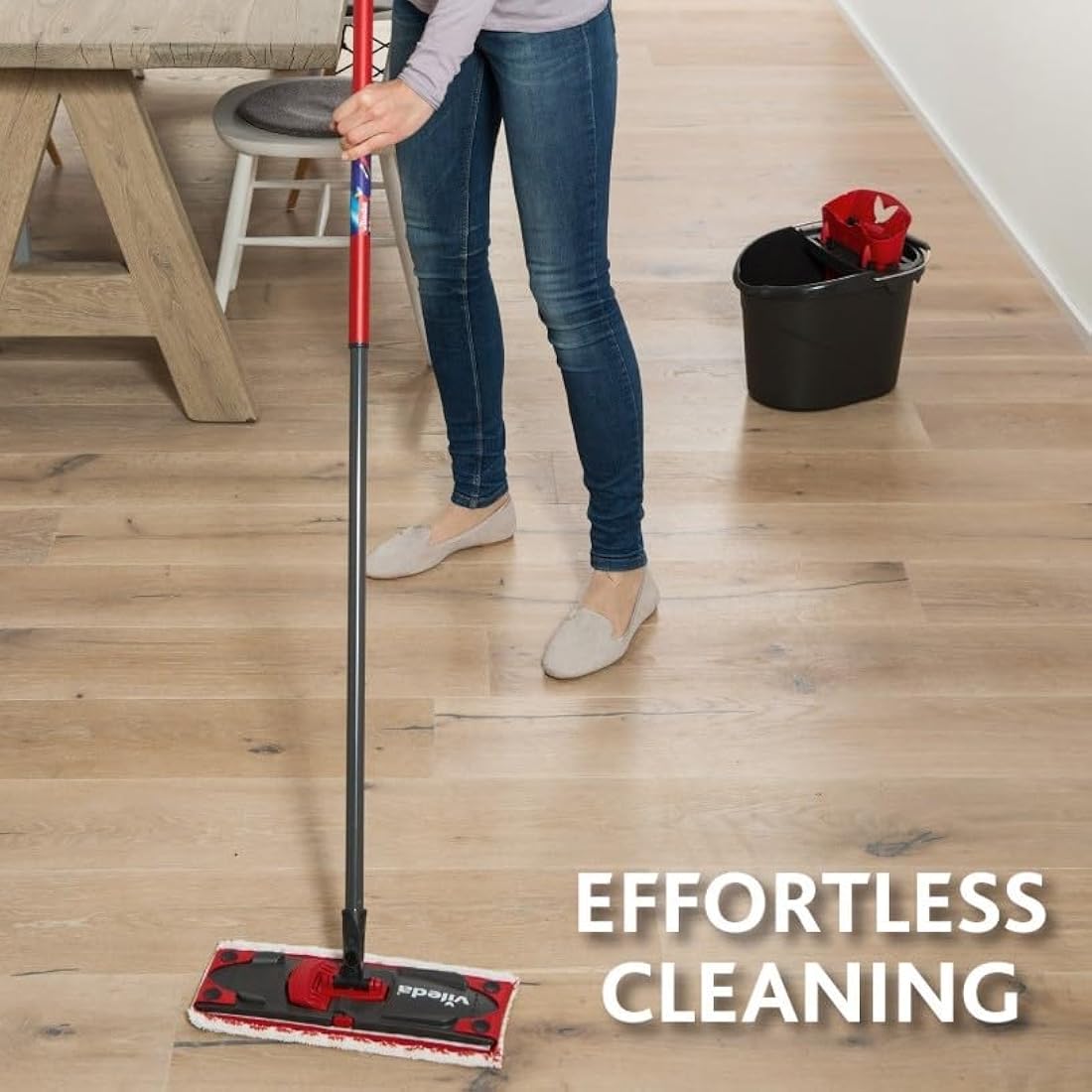 Vileda UltraMax Flat Mop and Bucket Set, Red, 2 Count (Pack of 1)