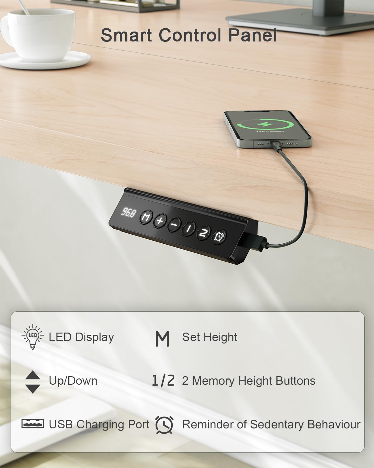 JUMMICO 100x60cm Electric Standing Desk with USB Charging Height Adjustable Desk with Sedentary Reminder Stand Up Desk with Splice Board for Home