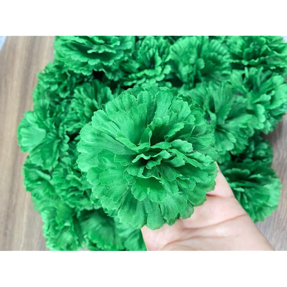 50 Artificial Silk Carnation Flower Head with Stems Set,Vase Fillers for Home Decor Bridal Wedding Party Birthday Cake Ornaments,DIY Wrist Corsage, 3" Multiple Petals Heads-8" Stems(Dark Green)