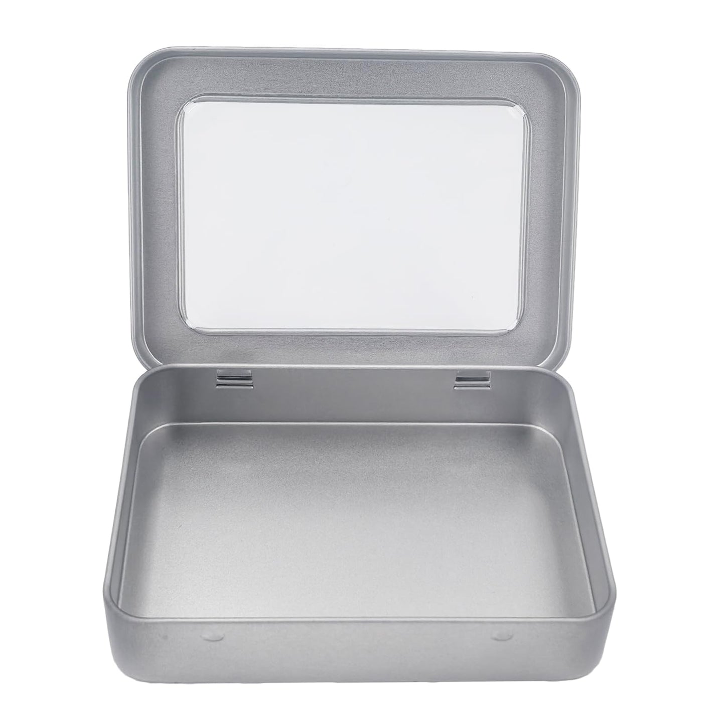 Goodma Rectangle Metal Tins with Hinged Window Lids, Silver, 24 Pieces