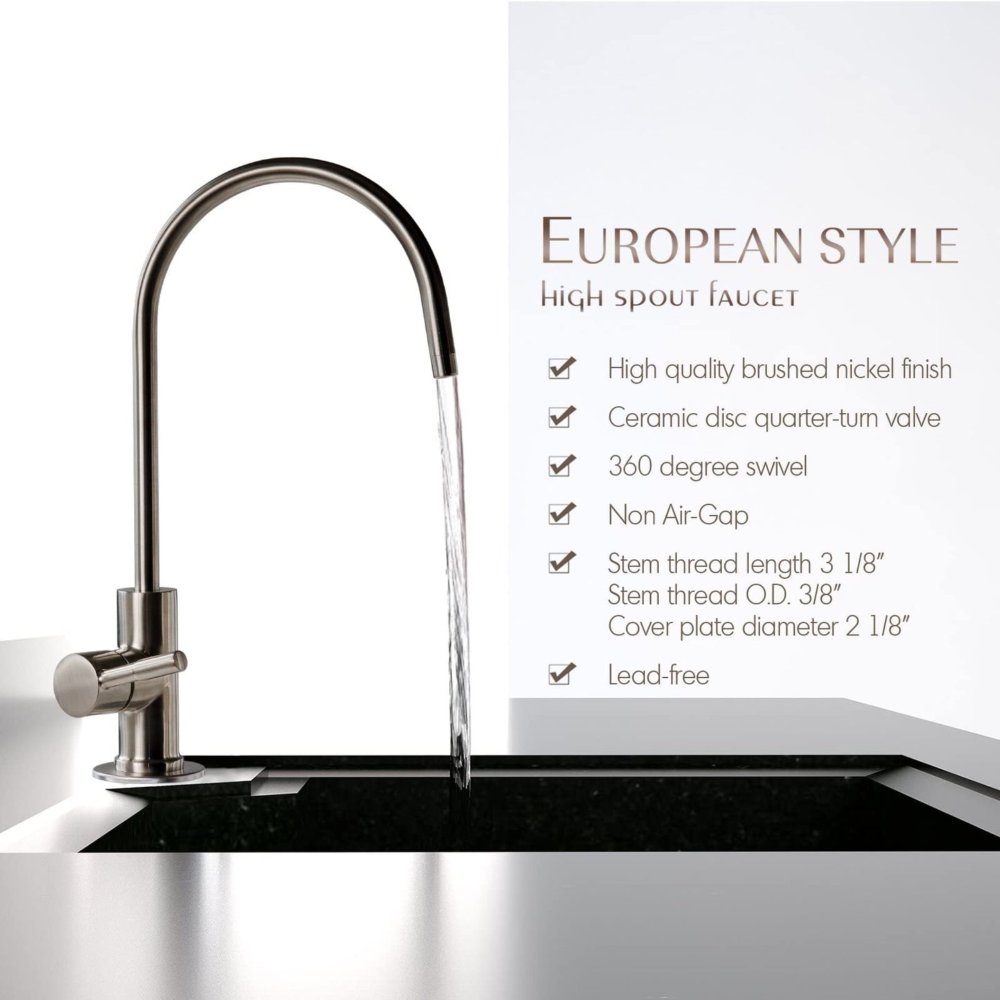 iSpring GK1-AB Heavy Duty Contemporary Style High Spout Kitchen Bar Sink Non-Air Gap Drinking Water Faucet in, Antique Brass