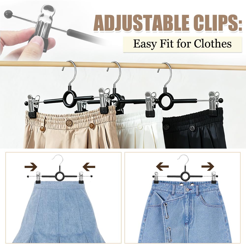 10 Pack Trouser Skirt Hangers, Adjustable Clips Rotatable Metal Hook,Space-saving Storage for Pants Skirts Jeans Towels in Closet Non-Slip Design