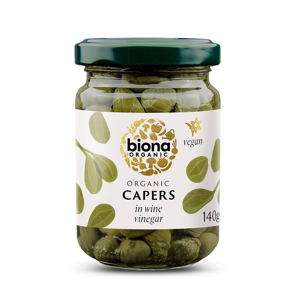 Biona Organic Capers in Wine Vinegar, 140g - Pack of 6 - Organically Grown in The Italian Countryside - Preserved in White Wine Vinegar to Enhance