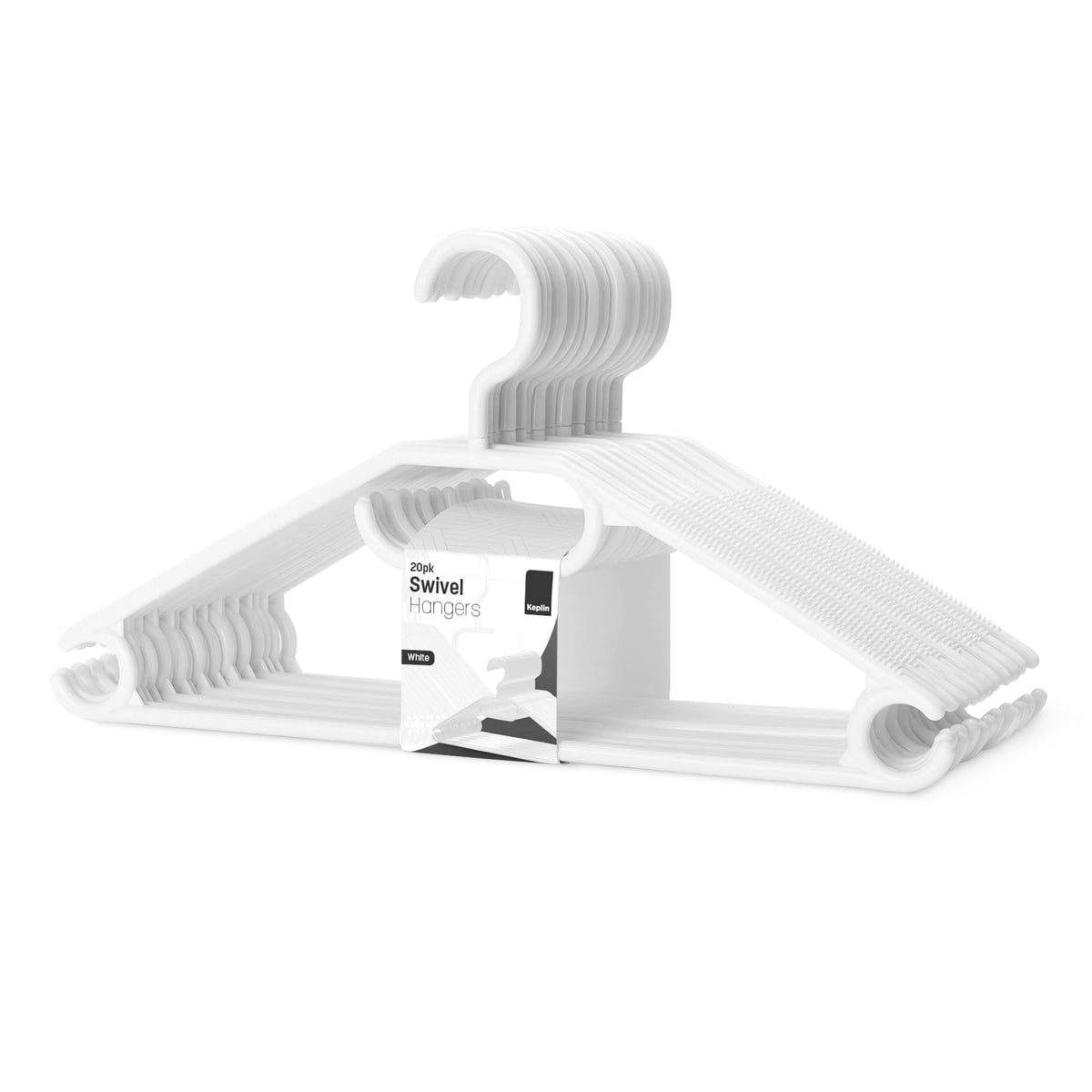 KEPLIN Space Saving White Plastic Coat Hangers - 20 Pack | Heavy Duty Swivel Hook for Clothes, Coats, Dress, Shirt, Jacket, Trouser