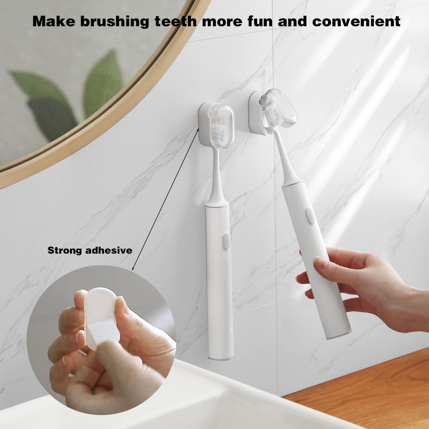 FOTINOR 2-Pack Wall Mounted Toothbrush Holder for Bathroom