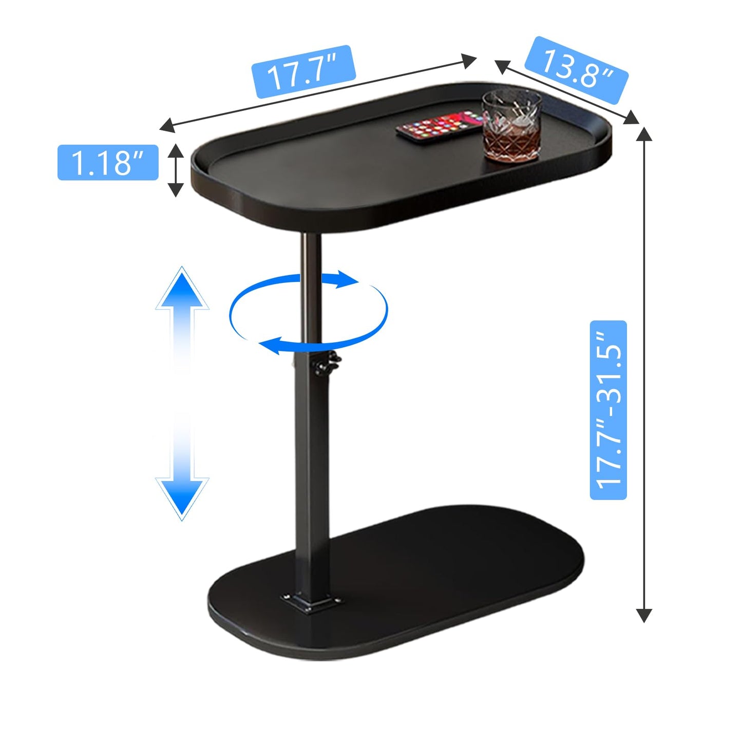 SHEBUYLLI Small C-Shaped Bedside Table, Adjustable with Storage for Living Room & Bedroom, Industrial Narrow Couch End Table (#001Black)
