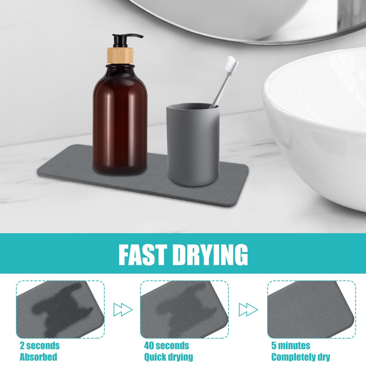 Azushwer 2pcs Stone Drying Mat, Water Absorbent Stone for Sink, Fast Drying Diatomite Soap Dish Mat, Stone Soap Dish for Modern Home Bathroom