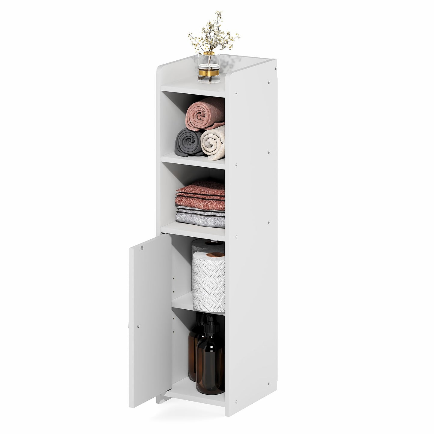 Furinno FULDA Bathroom Storage Cabinet, 5-Tier Bathroom Cabinet, Narrow Cabinet with Door and Adjustable Shelves, 80cm H, for Small Spaces, Bathroom