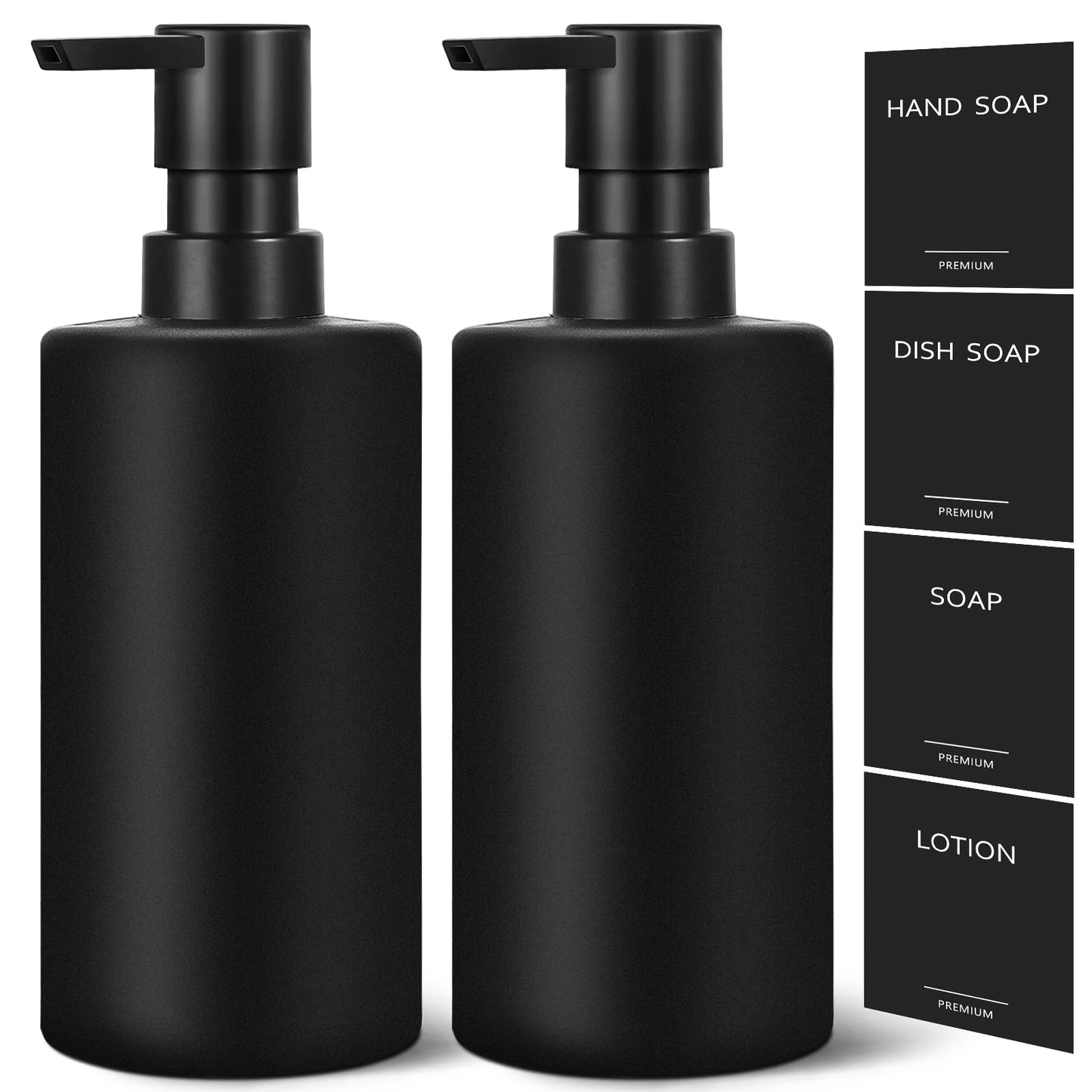 GMISUN Hand Soap Dispenser, 12 Fl oz Black Soap Dispenser Bathroom, 2 Pcs Washing up Liquid Dispenser, Refillable Handwash Dispensers Bottle with
