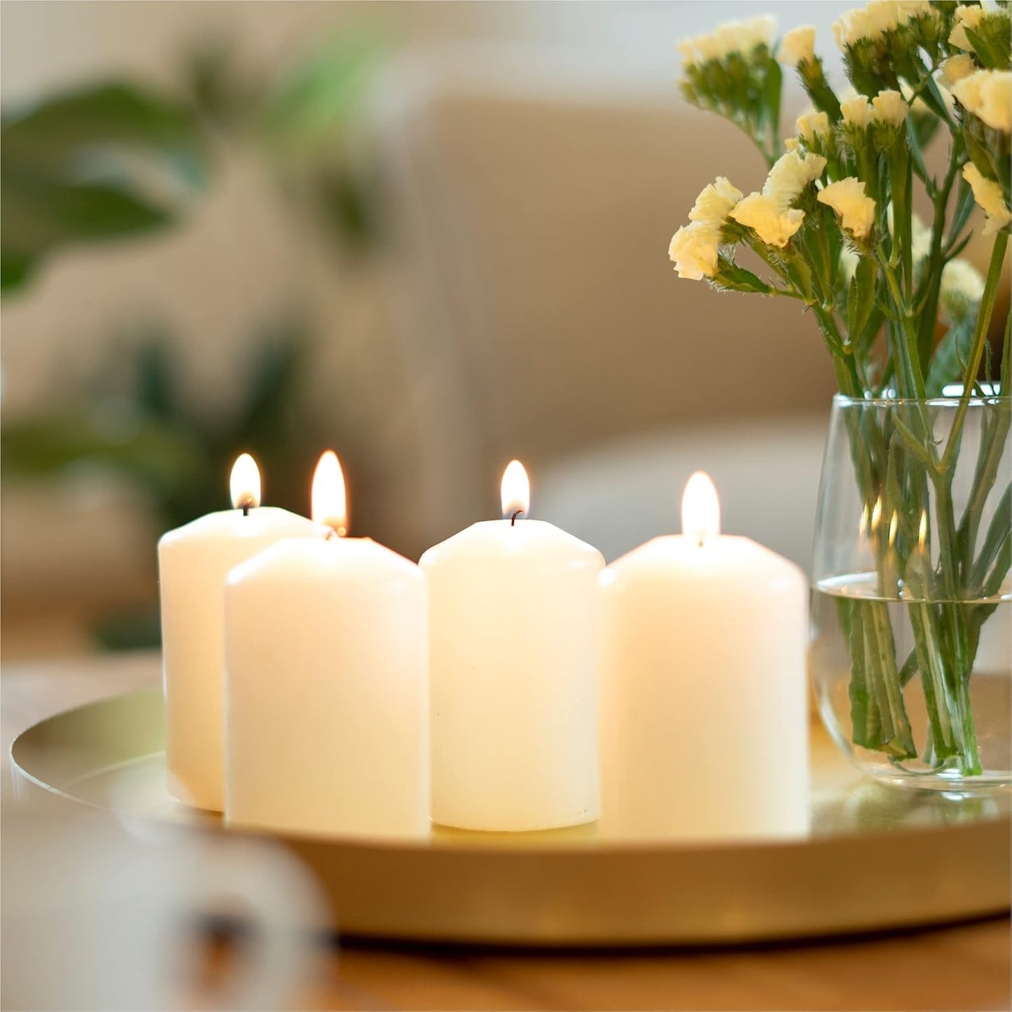 Hofer Ivory Pillar Candles - Set of 80 Decorative Small Candles - 4 x 7 cm - 11 Hours Long Burning - Unscented - Dripless - Smokeless - RAL Quality