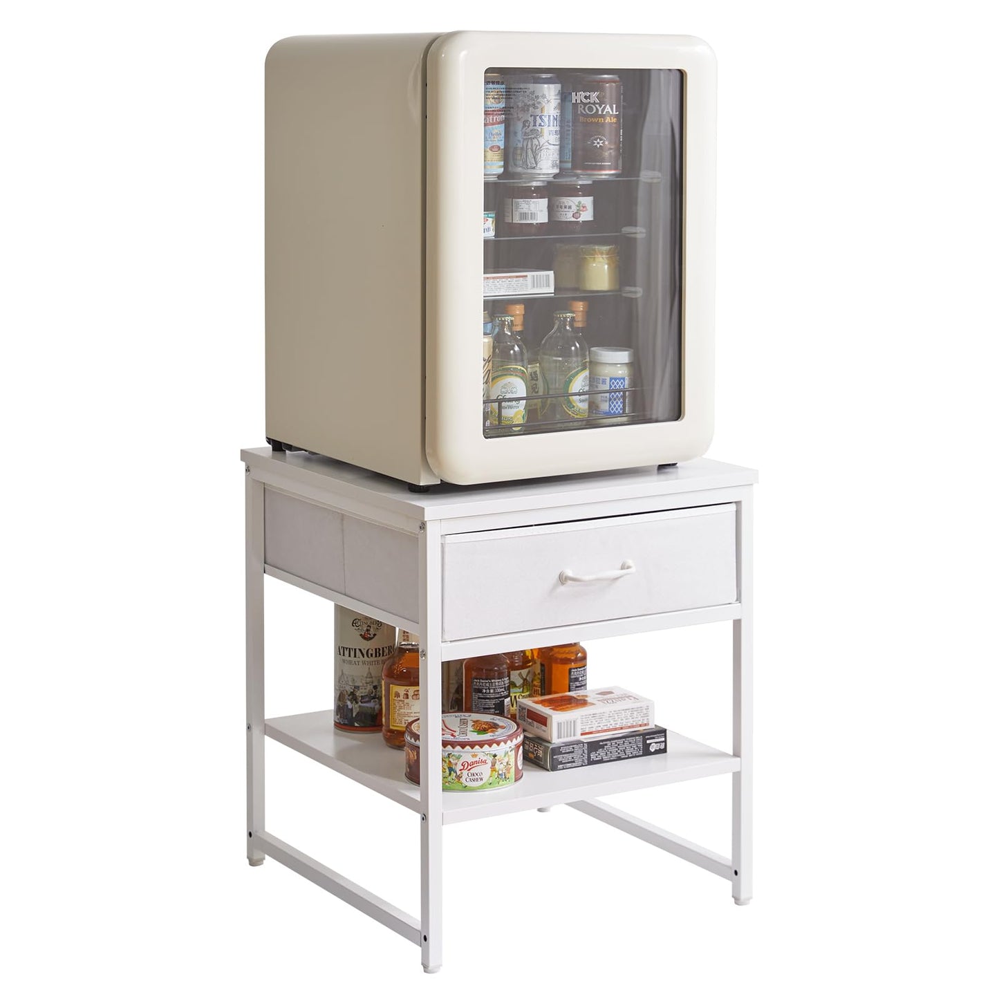 Aibiju Large Side Table for Living Room, Small Table Stand 20 Inch, Fridge Stand Printer Table with Fabric Drawer, Square Tea Coffee Table for Office