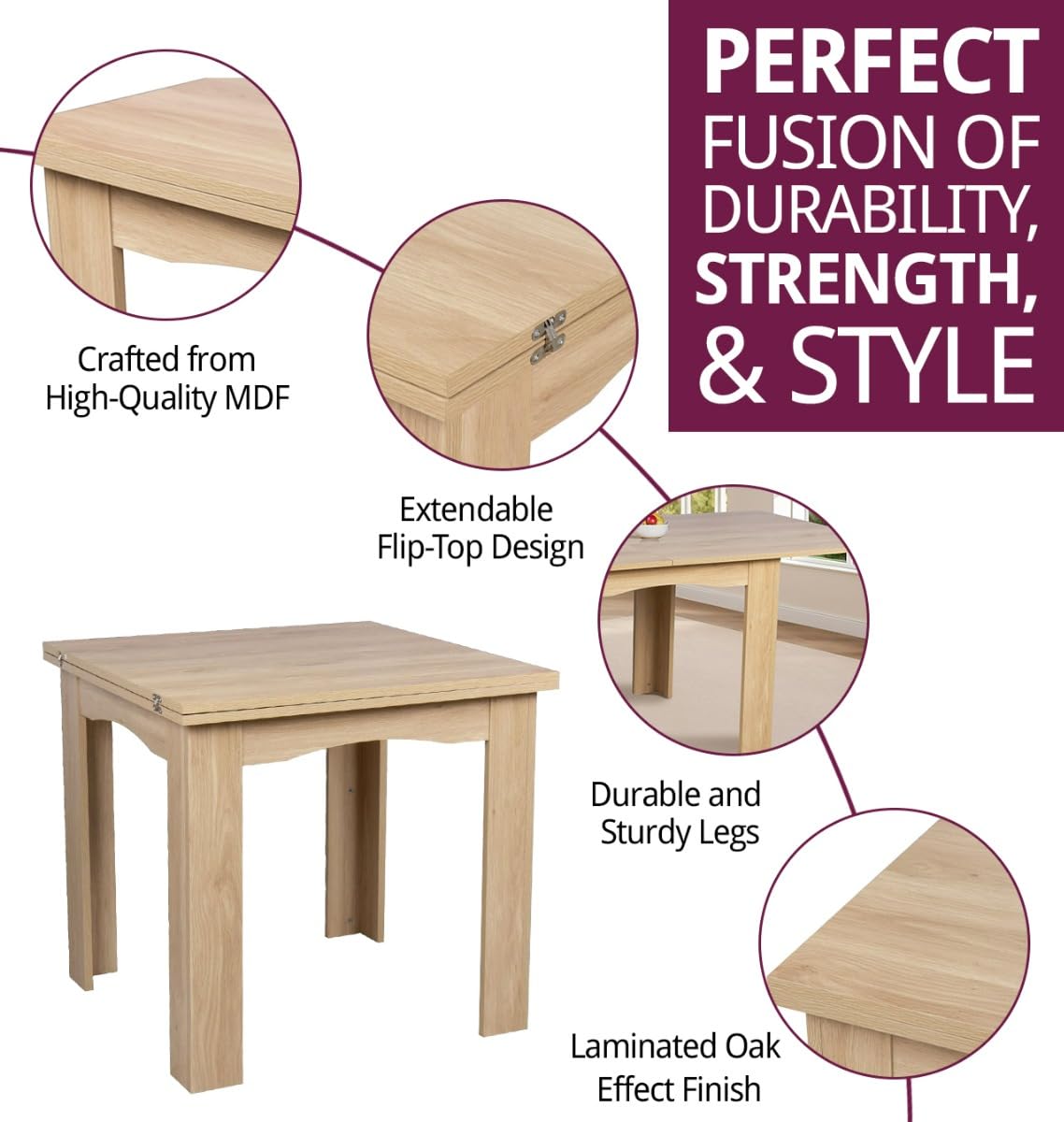 Hallowood Furniture Newquay Oak Effect Extending Flip Top Table, 80-160cm