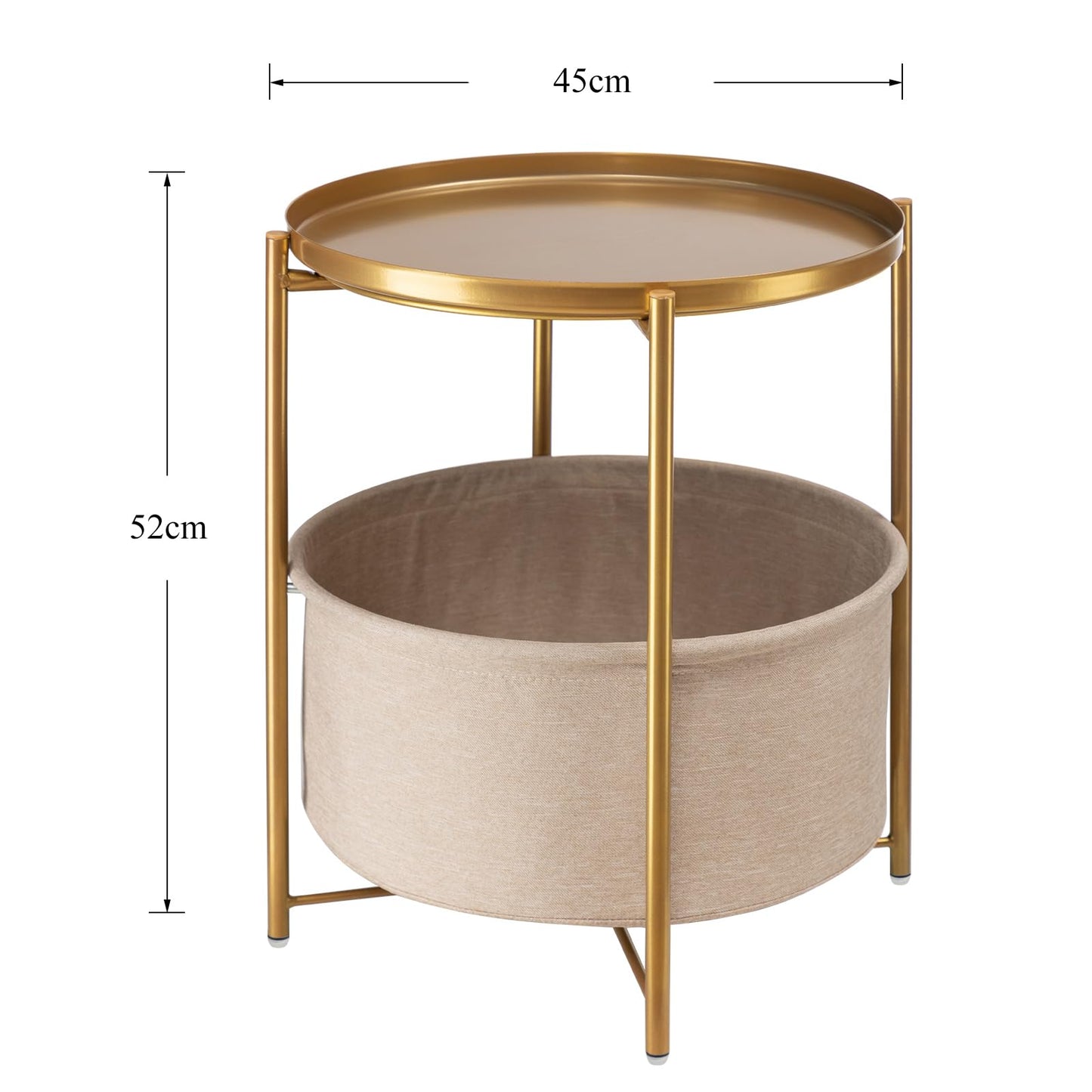 danpinera Round Side Table with Fabric Storage Basket, Metal Side Small Bedside Table Nightstand with Removable Tray Top for Living Room, Bedroom