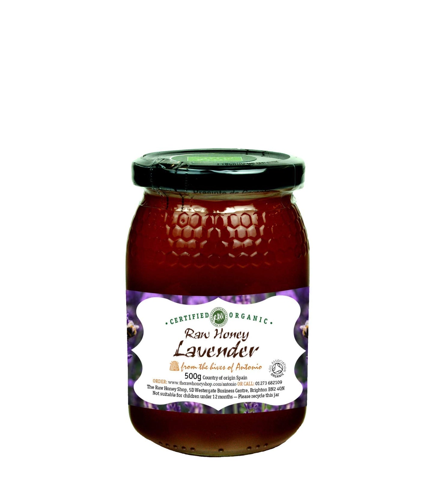 Antonio's RAW CERTIFIED ORGANIC LAVENDER HONEY, 500g - Rich in Minerals & Antioxidants, Cold-Pressed, Unpasteurised, Coarse-Filtered - The Raw Honey