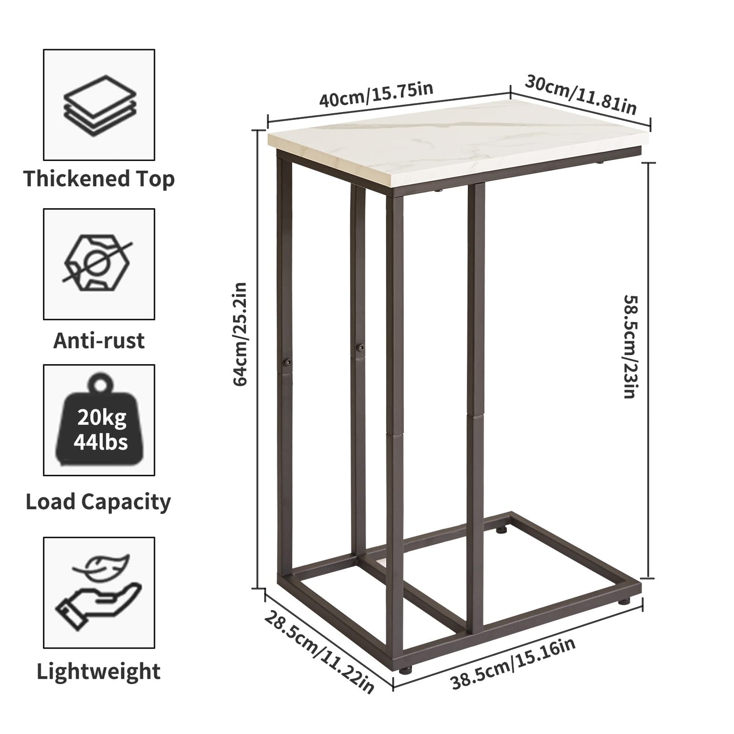 Aibiju C Shaped End Table, Slide and Sofa Table, Bedside Snack Table with Steel Frame for Living Room, Bedroom