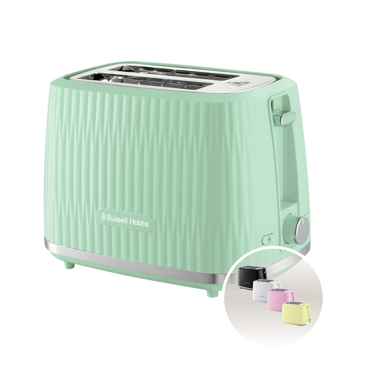 Russell Hobbs Eden 2 Slice Toaster (6 Browning Settings, High Lift Feature, Frozen, reheat, Cancel Functions, Removable Crumb Tray 800W, Pistachio)