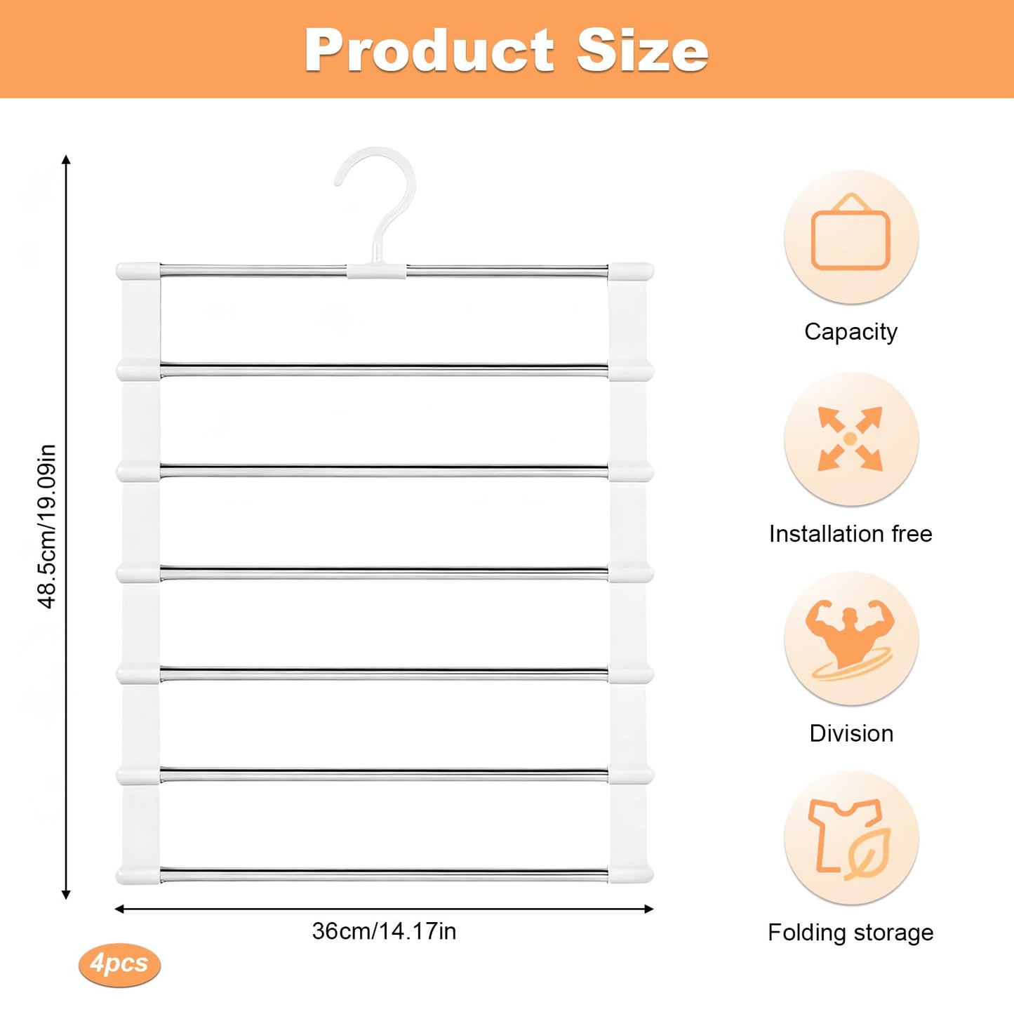 Trouser Hangers Space Saving for Wardrobe, 4 Pcs Smart Non-Slip Multifunctional Closet Organizer for Trousers Jeans Skirts Scarves Towels