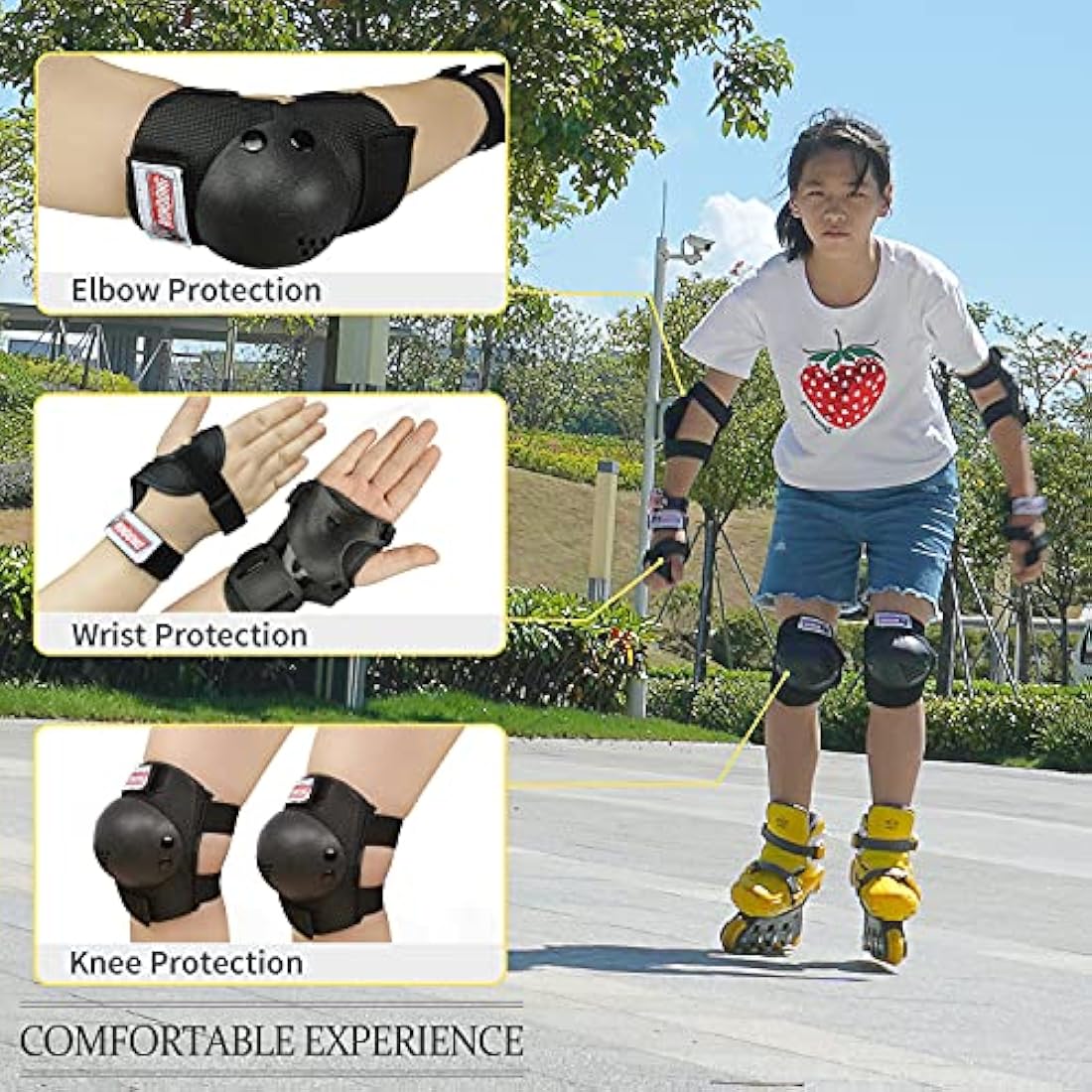 Youth/Kids Knee Pads Elbow Pad Wrist Guards Protective Gear Set for 3-15 Years Child Roller Skates Skateboard Inline Rollerblading Cycling BMX Bike Skating Scooter Riding and Other Outdoor Sports