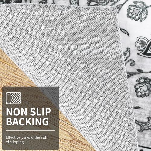 Enyhom Extra Long Carpet Runner, 60 x 240 cm Grey Washable Runners for Hallways Non Slip Super Soft Kitchen Mats Washable Vintage Boho Entrance Dirt