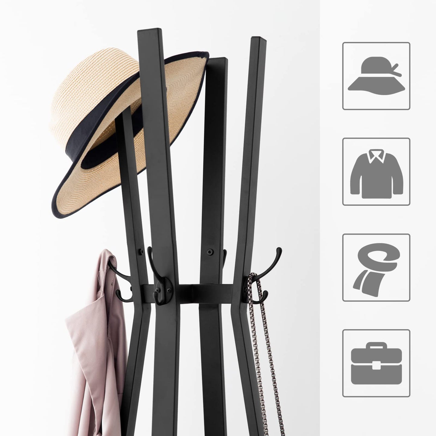 HOOBRO Coat Rack, Coat Hanger Stand, Hall Tree with 3 Storage Shelves and Hooks, for Clothes, Hats, Bags, Coat Stands for Hallway