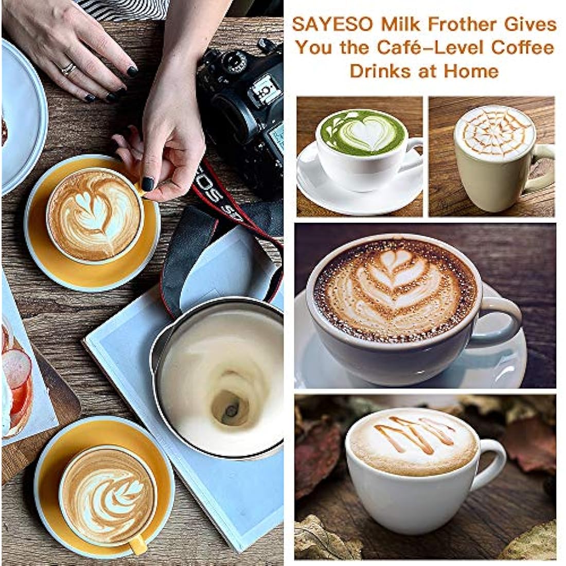 Milk Frother, SAYESO Electric Milk Frother and Warmer with Hot Cold Functionality, Stainless Steel Foam Maker, Automatic Shut-Off Milk Steamer for Coffee, Latte, Cappuccino and Macchiato (Silver)