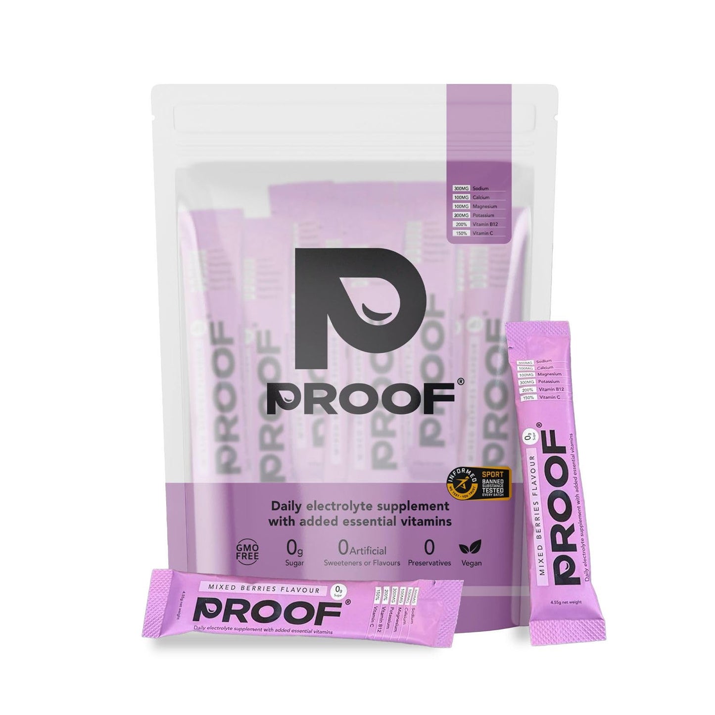 Electrolyte Supplement | Hydration Sachets | Zero Sugar Electrolyte Hydration with Essential Vitamins | (20 Servings, Mixed Berry) from Proof