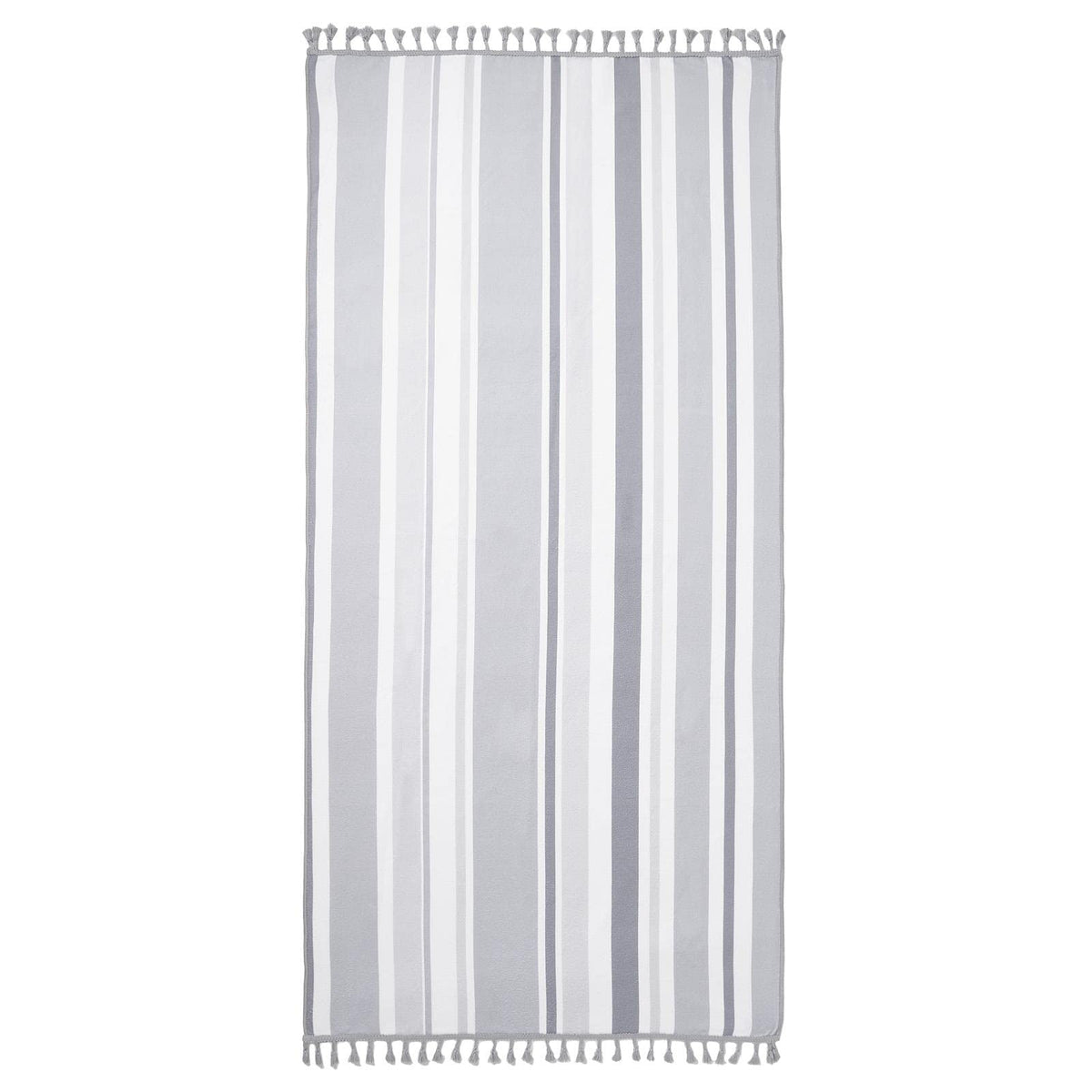 Dreamscene Striped Tassel Edge Beach Swimming Towel Pool Swim Adults Kids Rope Holiday Travel Camping Bath, 71 x 152cm - Charcoal Grey