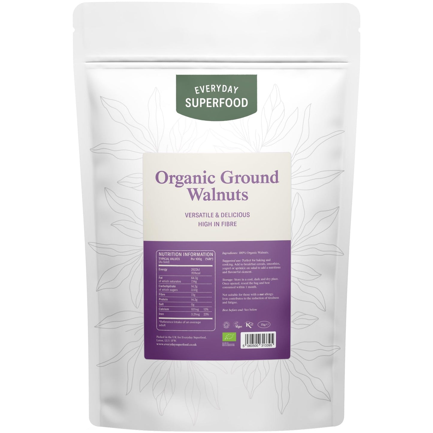 Everyday Superfood Organic Ground Walnuts 900g, Raw Grated Walnuts Ideal for Baking, Vegan and Kosher