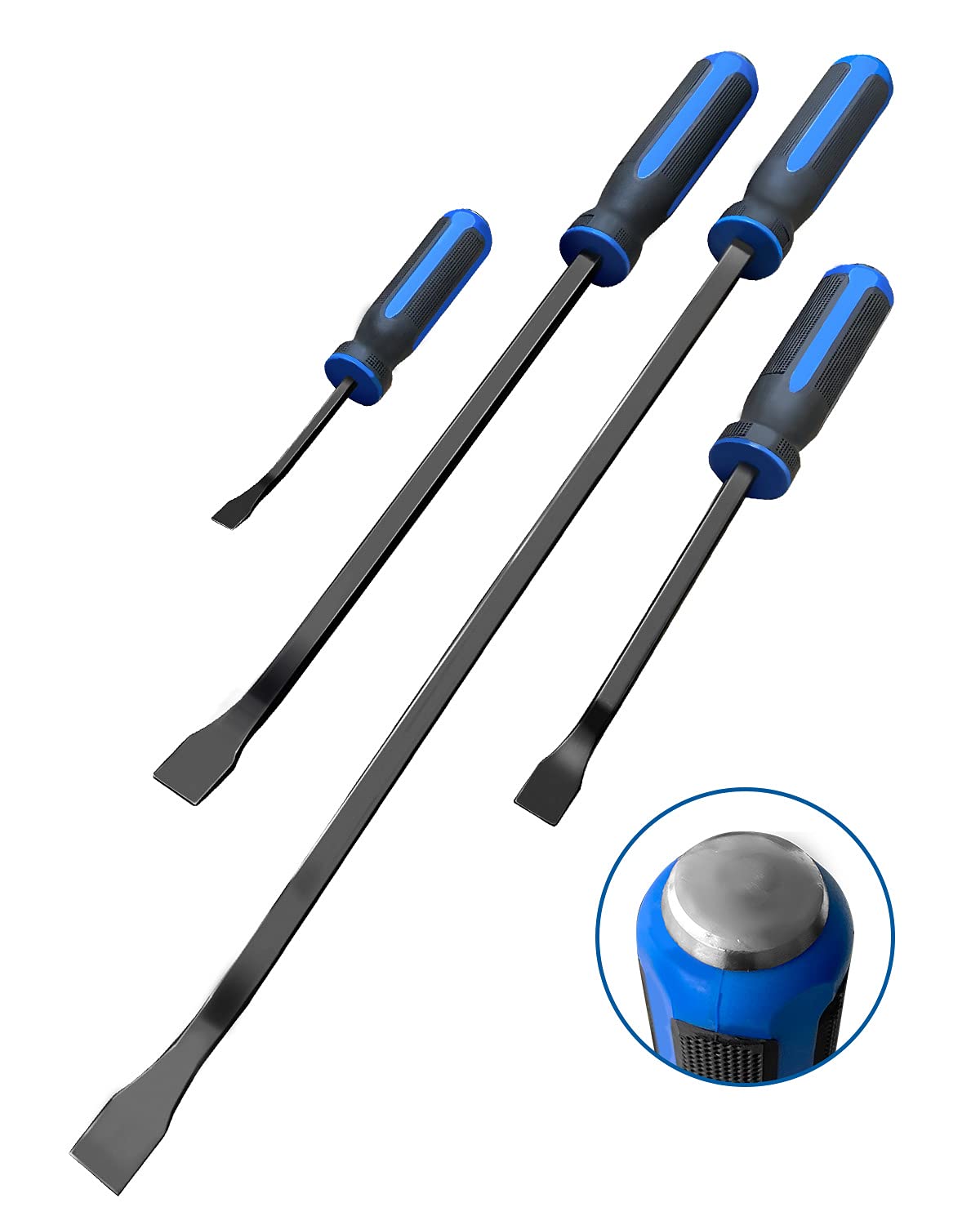 ROTATION Pry Bar Set Heavy Duty, Thicker Hammer Strike Cap, Angled Tip, Mechanic Hand Tools for Automotive, Demolition, Nail Puller, Crowbar | 4-Piece
