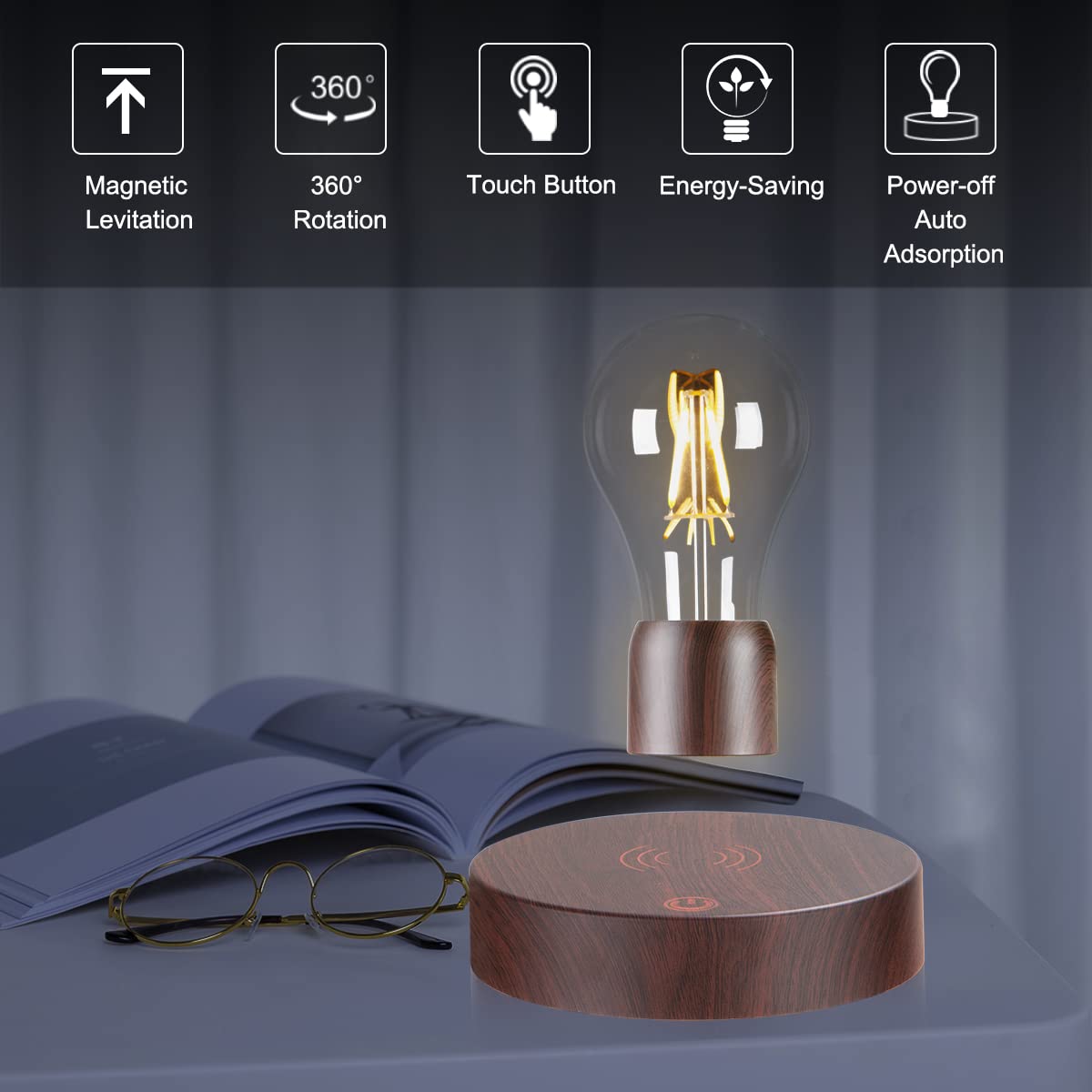 VGAzer Magnetic Levitating Floating Wireless LED Light Bulb Desk Lamp for Unique Gifts, Room Decor, Night Light, Home Office Decor Desk Tech Toys
