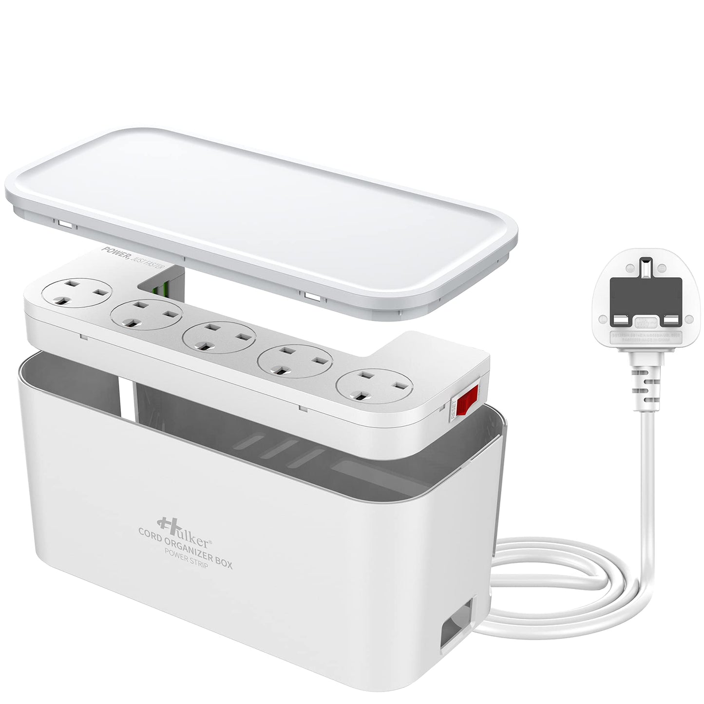 Hulker Extension Lead with USB Slots 5 Way Outlets 3 USB Ports Tidy Socket Extension with Overload Protection 3250W 13A Cord 2M Power Strip Cable