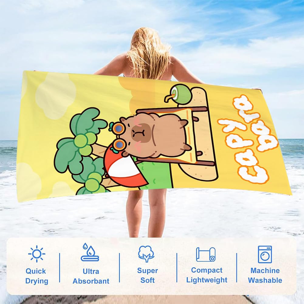 HAJXXMM Capybara Beach Towels for Adults, 70 * 140 CM Microfibre Beach Towel, Quick-Dry & Lightweight, Travel Swimming Towel for Bath, Pool, Gym