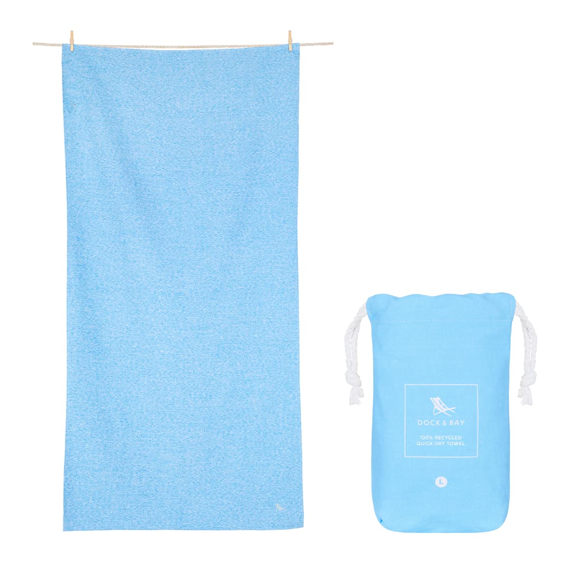 Dock & Bay Quick Drying Towel - For Sports & Gym - Compact, Lightweight - 100% Recycled - Includes Bag - Essential - Lagoon Blue - Large (160x90cm,