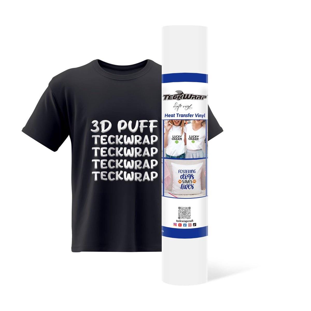 TECKWRAP 3D Puff Heat Transfer Vinyl White 10" x 5ft Puff Vinyl Heat Transfer White HTV Vinyl Iron On for DIY Clothing and Shirts, White