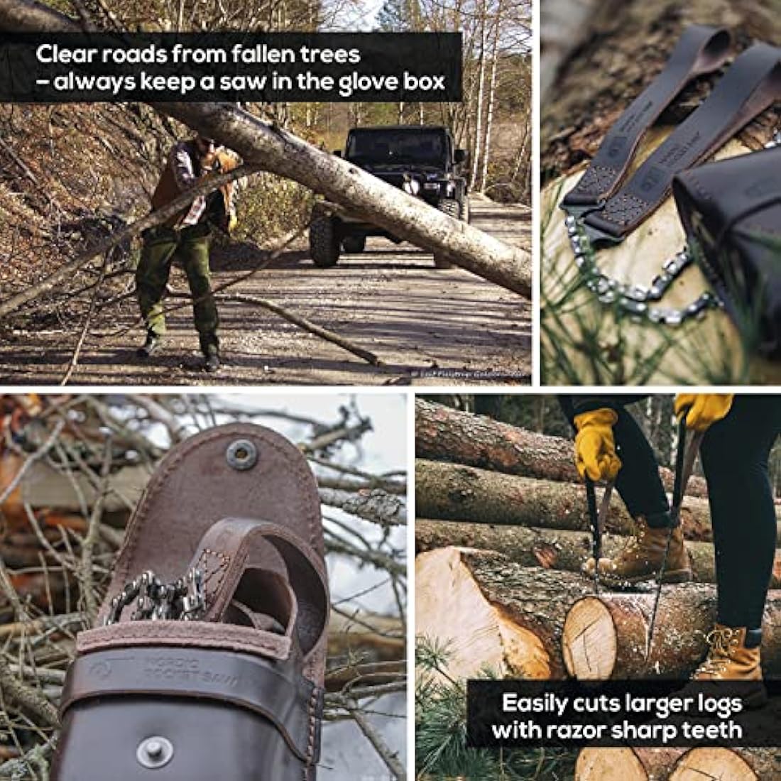 Nordic Pocket Saw for Camping - 65 cm Pocket Chainsaw with 33 Bi-Directional Teeth - Handy Backpacking Saw with Extra Large Nylon Handle Loops - Survival Chainsaw for Clearing Trails