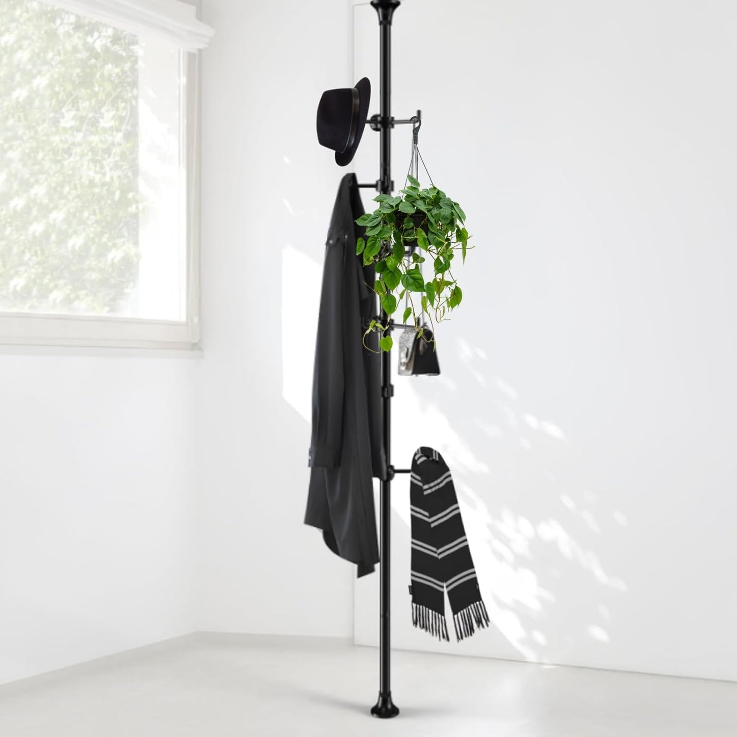 Sempicad Coat Rack Freestanding, 56 to 125 inch Adjustable Tension Rod Hanger with 12 Hooks for Hanging Coat, plant,Jacket, Hat, Scarf