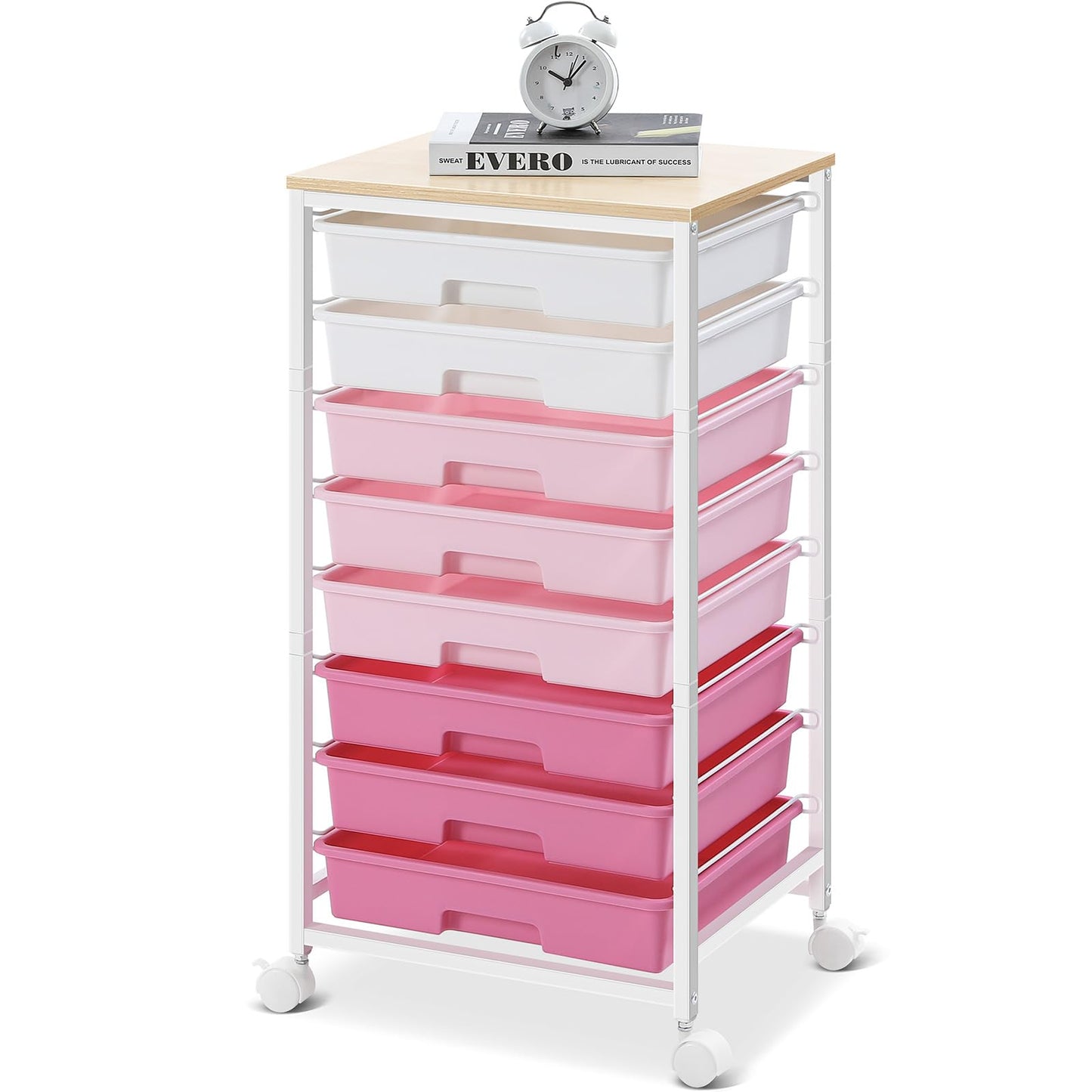 SYKIARIOL 8-Drawer Storage Trolley Rolling Cart with Lockable Wheels, Rose
