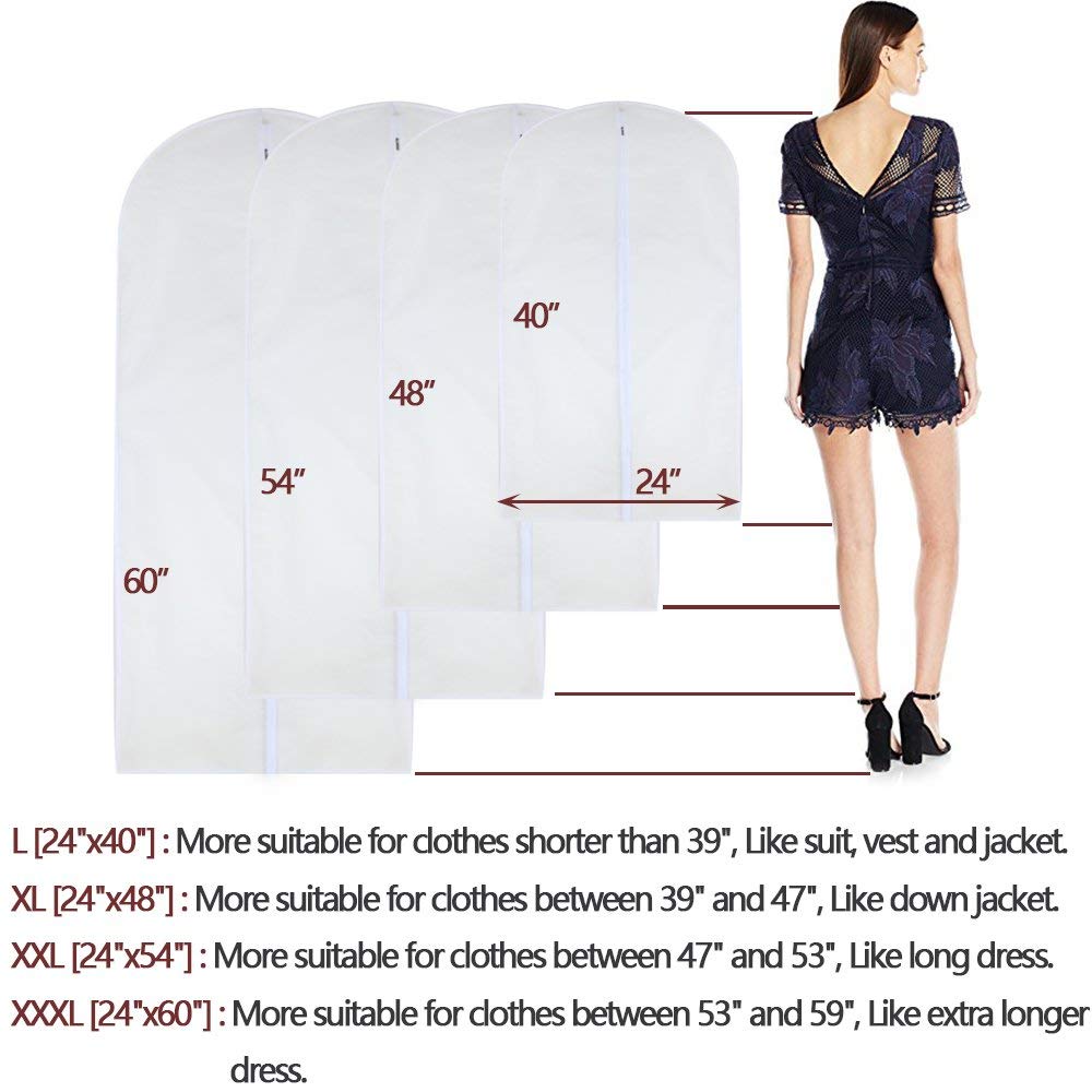 HomeClean Garment Bag Clear 60 x 120cm(24'' x 48'') Long Suit Bag Dust Moth Proof Garment Bags White Breathable Full Zipper Dust Cover for Dance