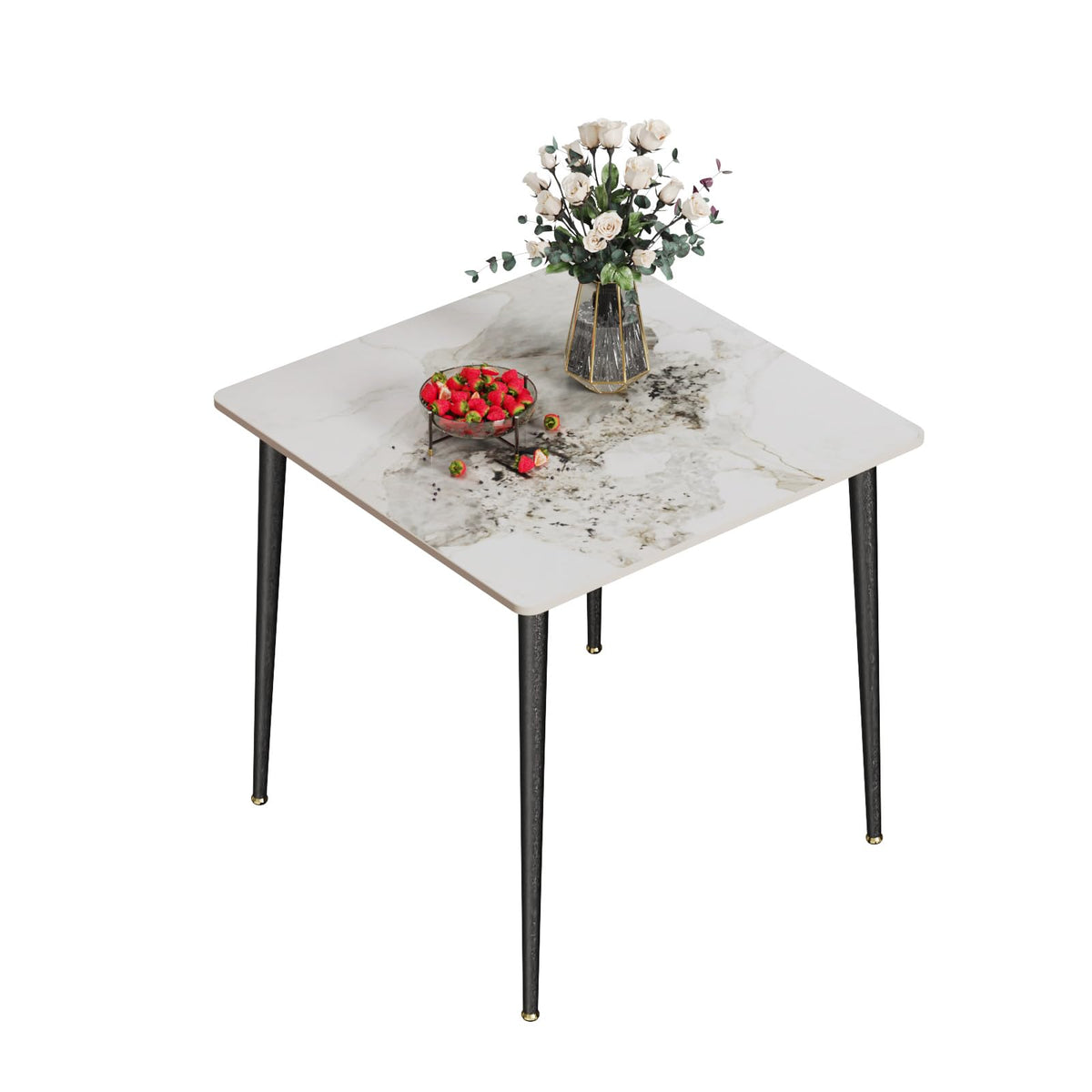 Kitchen Dining Table Marble Tabletop: Square 80cm Modern Sintered Stone Cold Jadeite Pattern High Gloss Marble Top Dinner Tables 4 Seater with Tapered