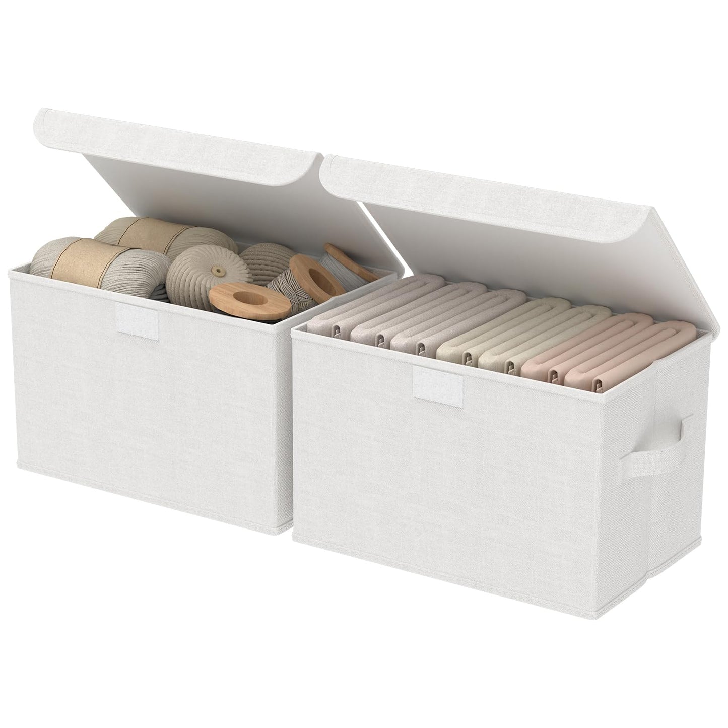 GUOHNHE Storage Bin with Lid, Closet Boxes, 2 Pack, White, 26x20x17 cm