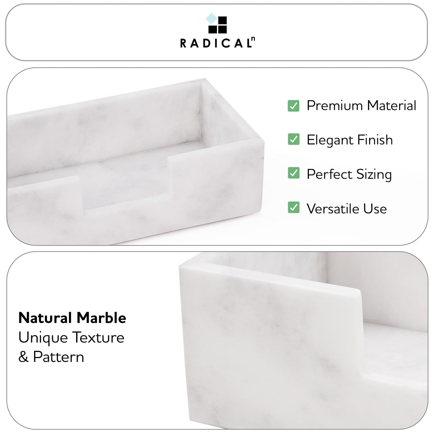 Radicaln Marble Tissue Holder Box 10" Inches White Handmade Luxury Paper Tissue for Bathroom, Coffee Table, Vanity & Office Desk Accessories