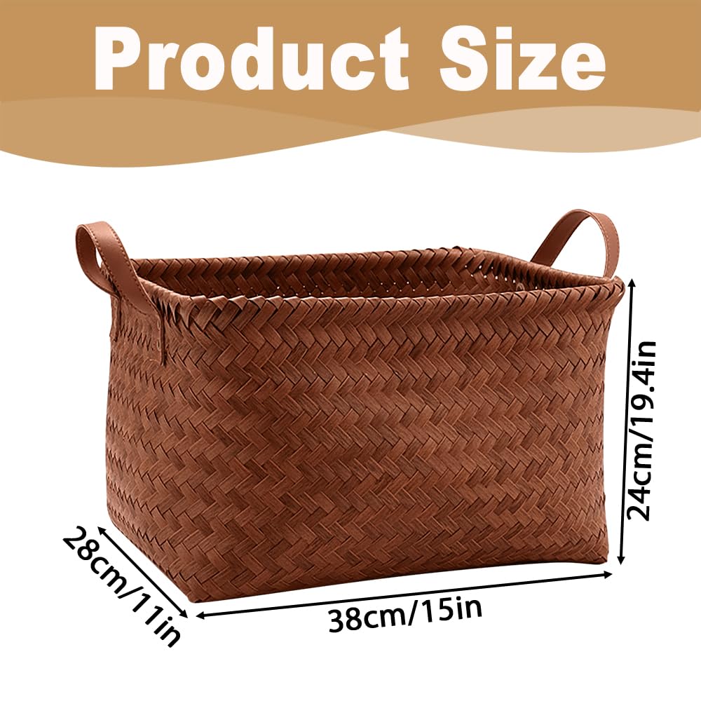 Duscdesp 2 Pcs Storage Baskets,Large Wicker Storage Basket for Shelves Woven Basket with Handle Seagrass Storage Baskets Storage Box Organizer for