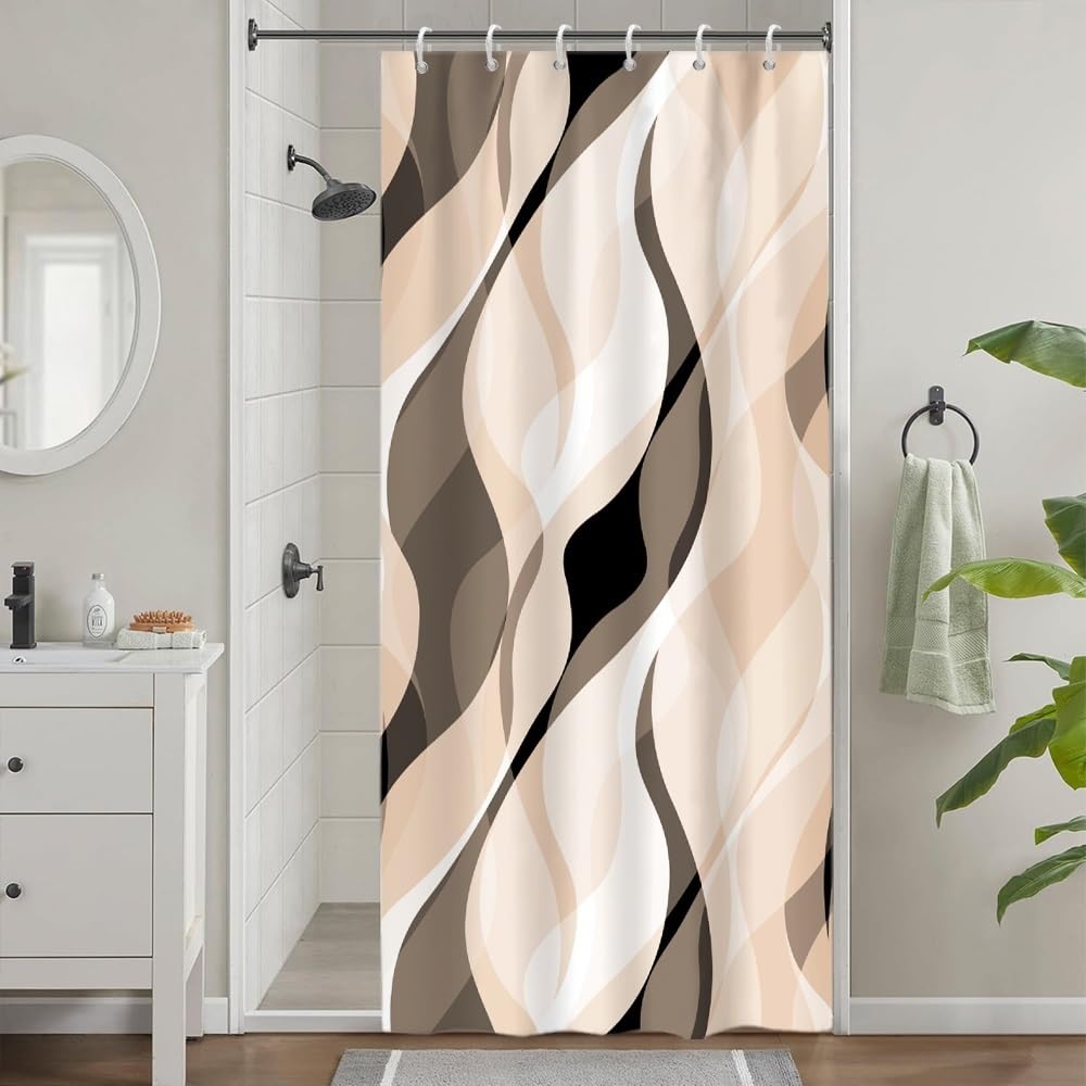 Uiiooazy Shower Curtain, Brown, Shower Curtain, Narrow 90 x 180 cm, Anti-Mould, Beige, Gradient, Stripes, Lines, Patterned Shower Curtains, Short