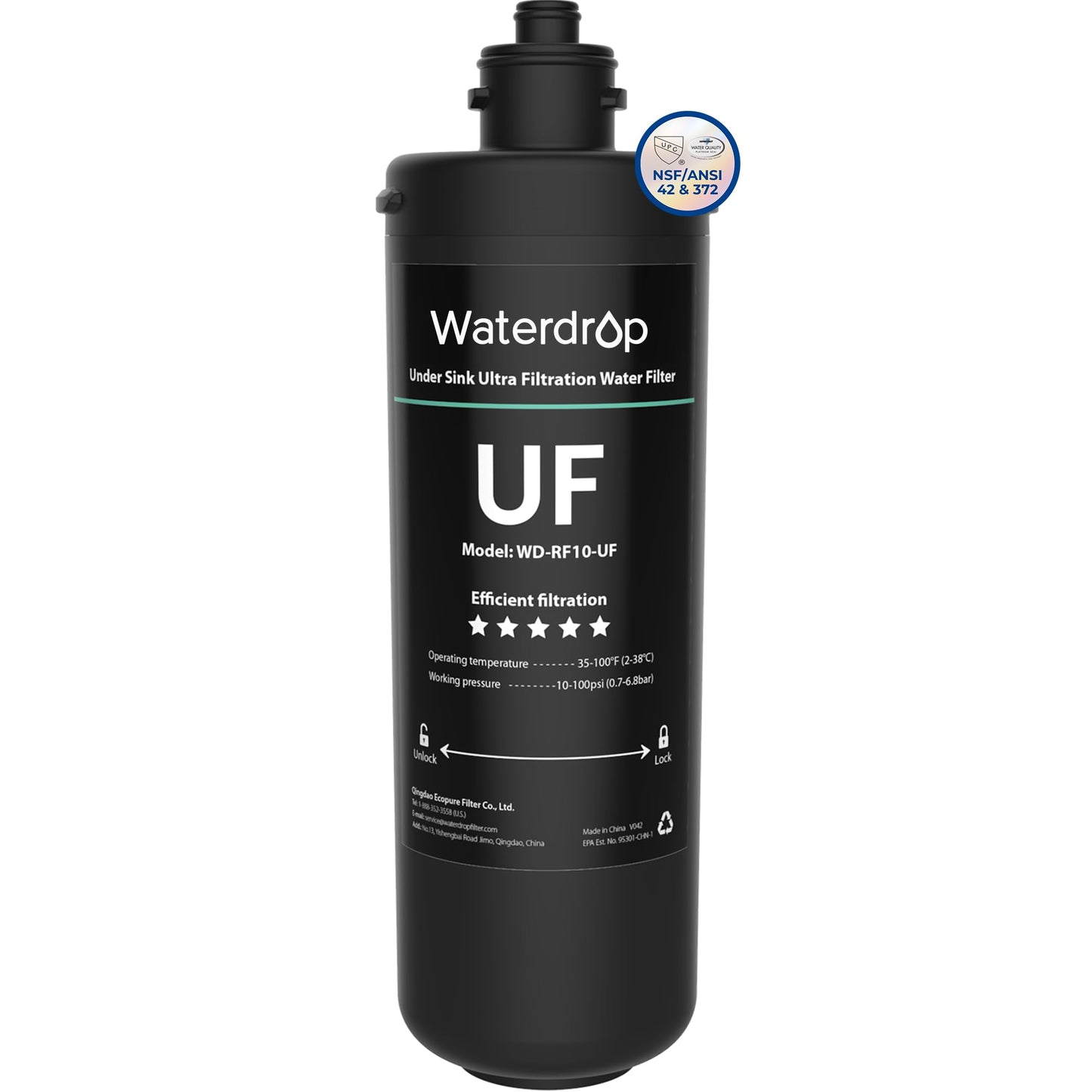 Waterdrop RF10-UF 0.01 Micron Replacement Filter Cartridge For 10UA/10UA-UF/10UB/10UB-UF Under Sink Water Filter, Reduces Lead, Chlorine, Bad Taste &